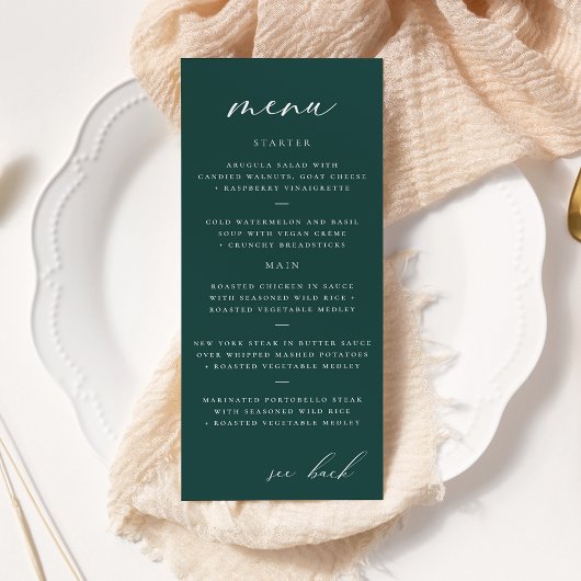 Modern Elegant Script Blauwgroen Bruiloft Menu