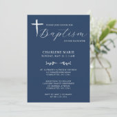 Modern Elegant Script Blue Baptism Uitnodiging (Staand voorkant)