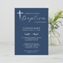Modern Elegant Script Blue Baptism Uitnodiging
