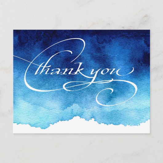 Modern Elegant Script Blue Wedding Bedankt Briefkaart (Voorkant)
