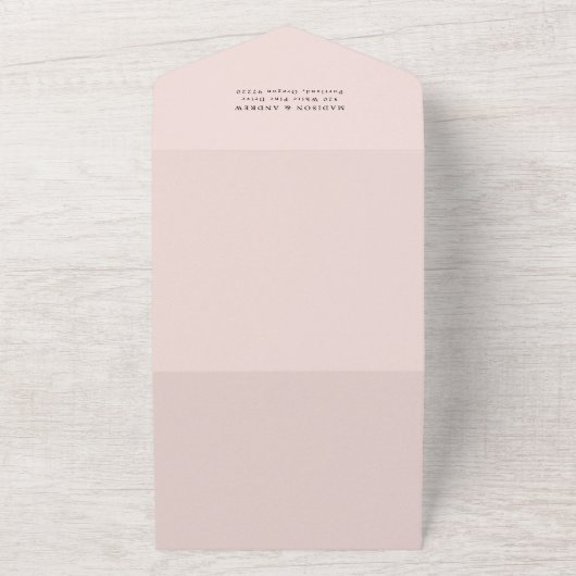 Modern Elegant Script Blush Photo Wedding All In One Uitnodiging (Buitenkant)