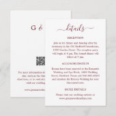 Modern Elegant Script Bourgogne Red Wedding Detail Informatiekaartje (Voorkant / Achterkant)