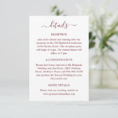Modern Elegant Script Bourgogne Red Wedding Detail Informatiekaartje (Staand voorkant)