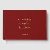 Modern Elegant Script Bourgogne Wedding Gold Gastenboek (Voorkant)