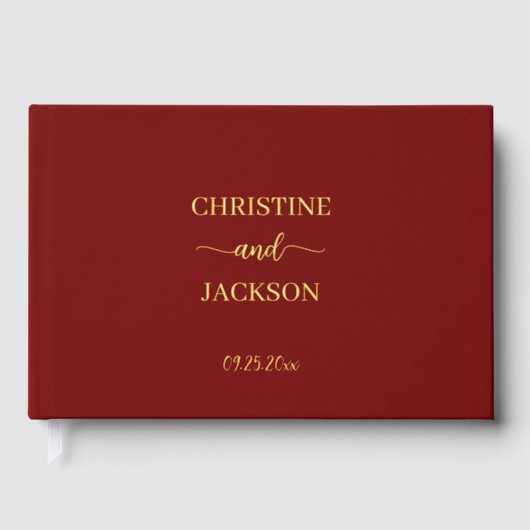 Modern Elegant Script Bourgogne Wedding Gold Gastenboek (Voorkant)