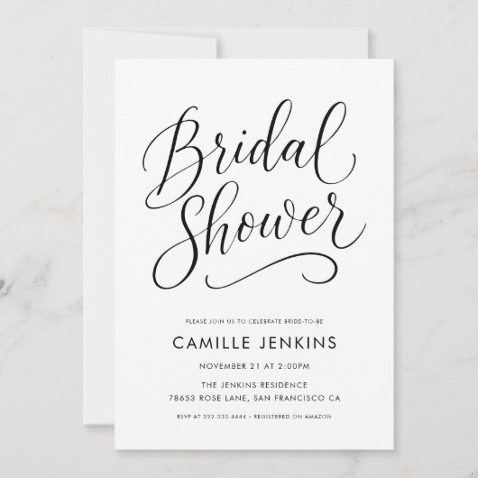 Modern Elegant Script Bruids Douche Uitnodiging (Voorkant)