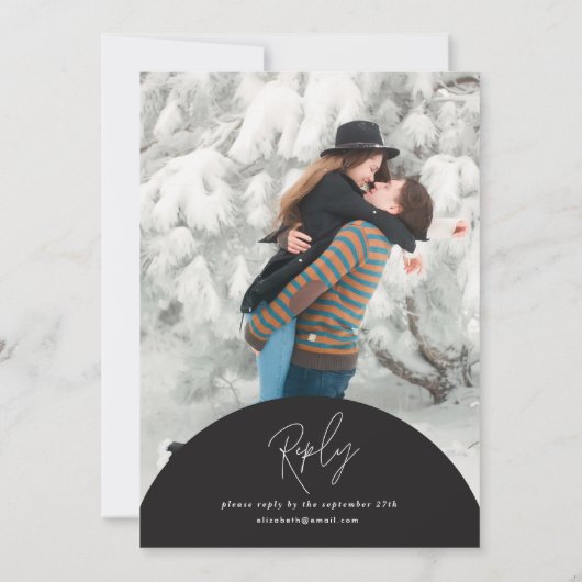 modern elegant script bruiloft met zwarte en witte kaart (Achterkant)