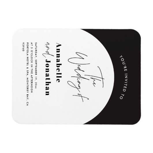 modern elegant script bruiloft met zwarte en witte magneet (Horizontaal)