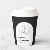 modern elegant script bruiloft met zwarte en witte papieren bekers (Voorkant)