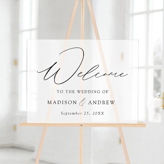 Modern Elegant Script Bruiloft Welkom Frosted Acryl Bord