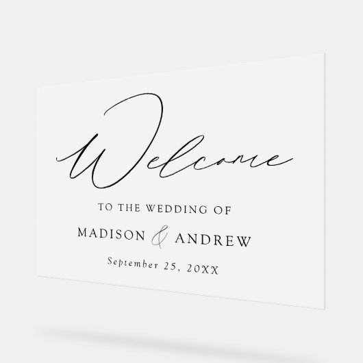 Modern Elegant Script Bruiloft Welkom Frosted Acryl Bord (Hoek)