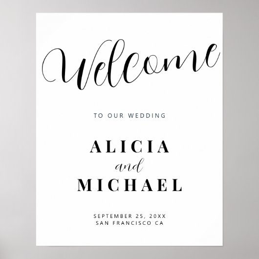 Modern elegant script bruiloft welkomstbord poster