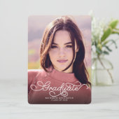 Modern Elegant Script Burgundy Photo Afstuderen Aankondiging (Staand voorkant)