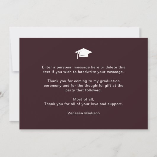 Modern Elegant Script Burgundy Red 3 Foto Afstudee Bedankkaart (Achterkant)