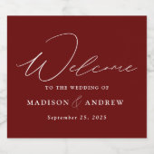 Modern Elegant Script Burgundy Wedding Sparkling Wijnetiket (Enkel label)