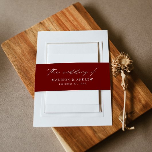 Modern Elegant Script Burgundy Wedding Uitnodigingen Wikkel