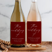 Modern Elegant Script Burgundy Wedding Wijn Etiket