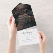 Modern Elegant Script Calligraphy Photo Wedding All In One Uitnodiging (Afscheurbaar)