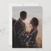 Modern Elegant Script Calligraphy Photo Wedding Bedankkaart (Voorkant)