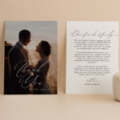 Modern Elegant Script Calligraphy Photo Wedding Bedankkaart