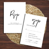 Modern Elegant Script Chic Zwart-wit bruiloft RSVP Kaartje