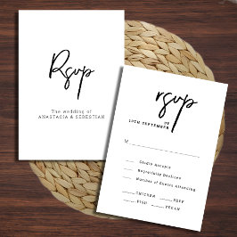 Modern Elegant Script Chic Zwart-wit bruiloft RSVP Kaartje