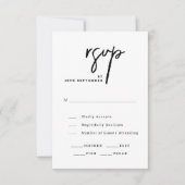 Modern Elegant Script Chic Zwart-wit bruiloft RSVP Kaartje (Voorkant)