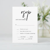 Modern Elegant Script Chic Zwart-wit bruiloft RSVP Kaartje (Staand voorkant)