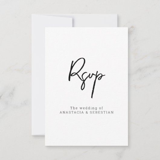 Modern Elegant Script Chic Zwart-wit bruiloft RSVP Kaartje (Achterkant)