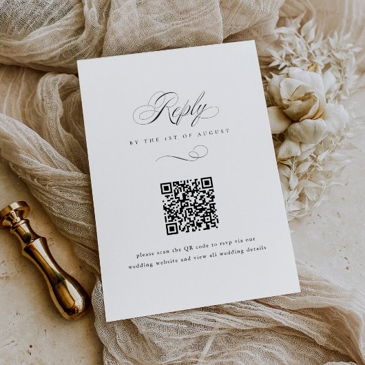 Modern Elegant Script Classic QR Code Bruiloft RSVP Kaartje