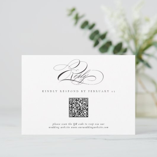 Modern Elegant Script Classic QR Code Wedding RSVP (Staand voorkant)