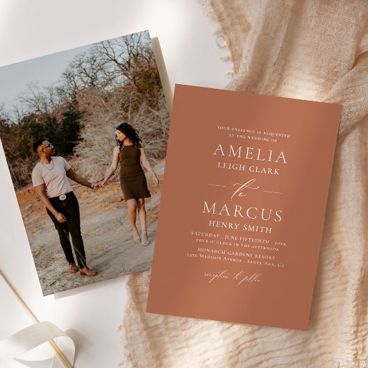 Modern Elegant Script Clay Bruiloft Kaart