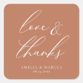 Modern Elegant Script Clay Love & Bedankt Vierkante Sticker (Voorkant)