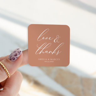 Modern Elegant Script Clay Love & Bedankt Vierkante Sticker