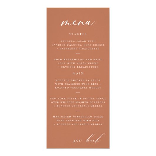 Modern Elegant Script Clay Wedding Menu (Voorkant)