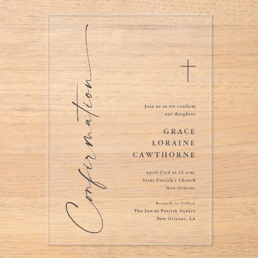 Modern Elegant Script Confirmation Acryl Uitnodigingen (Voorkant)