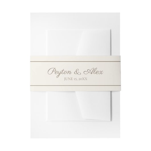 Modern elegant script Cream Brown Wedding Uitnodigingen Wikkel (Voorkant Voorbeeld)