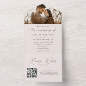 Modern Elegant Script Cream Photo Wedding All In One Uitnodiging (Binnen)