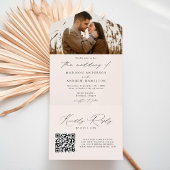 Modern Elegant Script Cream Photo Wedding All In One Uitnodiging