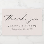 Modern Elegant Script Cream Wedding Bedankt Sparkling Wijnetiket (Enkel label)