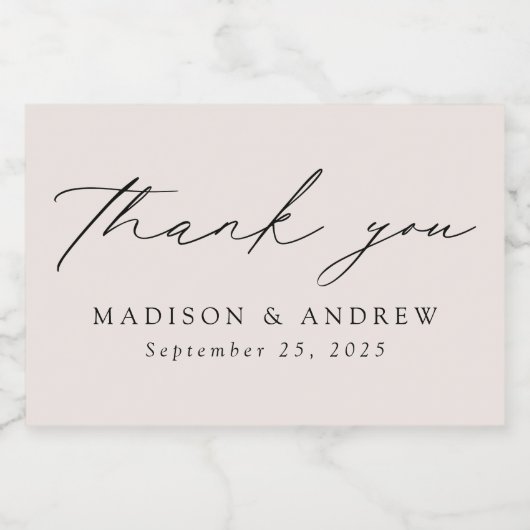 Modern Elegant Script Cream Wedding Bedankt Sparkling Wijnetiket (Enkel label)