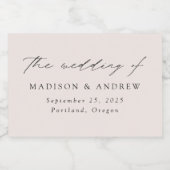 Modern elegant script Cream Wedding Sparkling Wijnetiket (Enkel label)