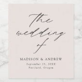 Modern elegant script Cream Wedding Wijn Etiket (Enkel label)