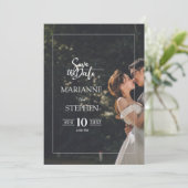 Modern Elegant Script Custom Photo Wedding Kaart (Staand voorkant)