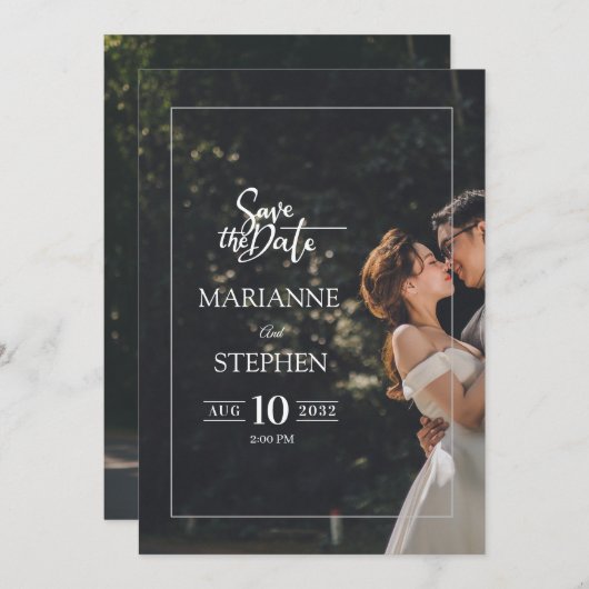Modern Elegant Script Custom Photo Wedding Kaart (Voorkant / Achterkant)