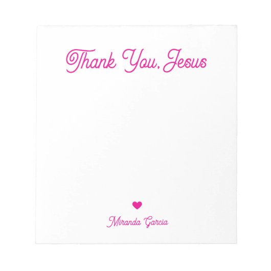 Modern Elegant Script Dank u Jezus aangepaste naam Notitieblok (Voorkant)