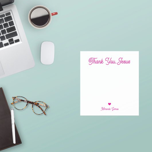 Modern Elegant Script Dank u Jezus aangepaste naam Notitieblok