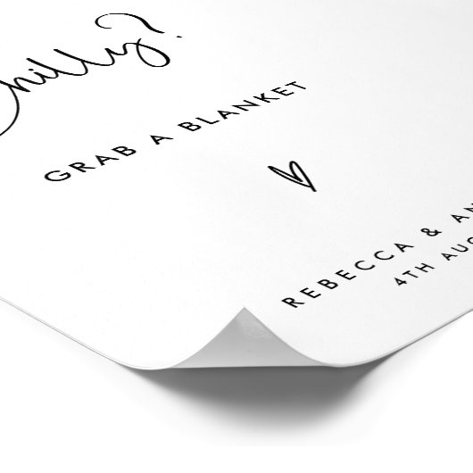 Modern Elegant Script Deken Trouwbord Poster (Hoek)