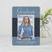 Modern | Elegant Script Dusty Blue 1 Photo Afstude Aankondiging (Staand voorkant)