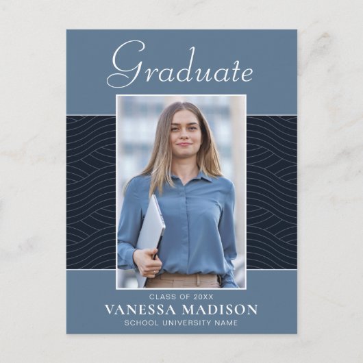 Modern | Elegant Script Dusty Blue 2 Photo Afstude Briefkaart (Voorkant)